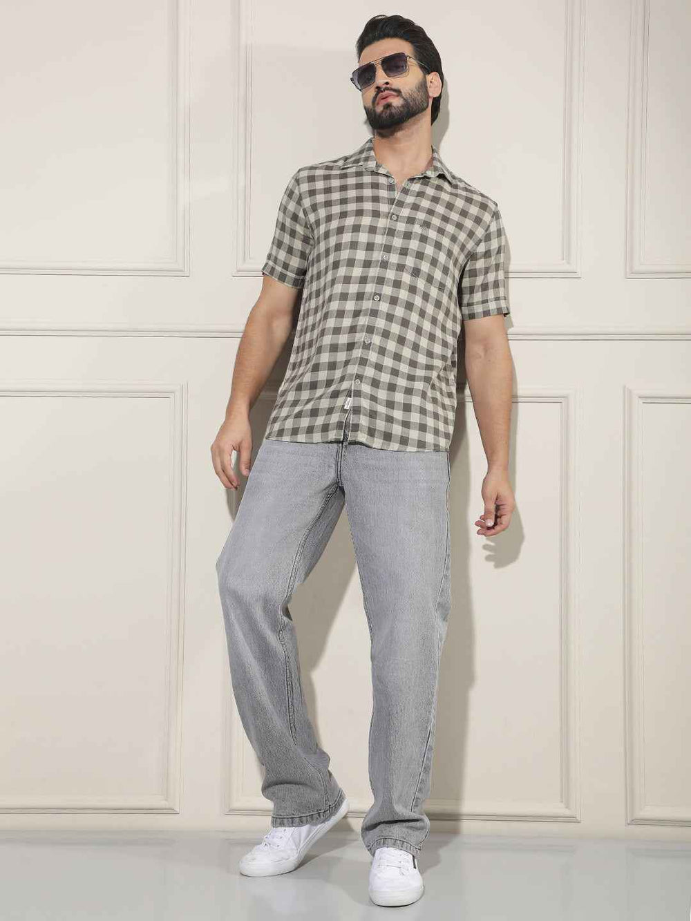 Brown Checked Linen Shirt