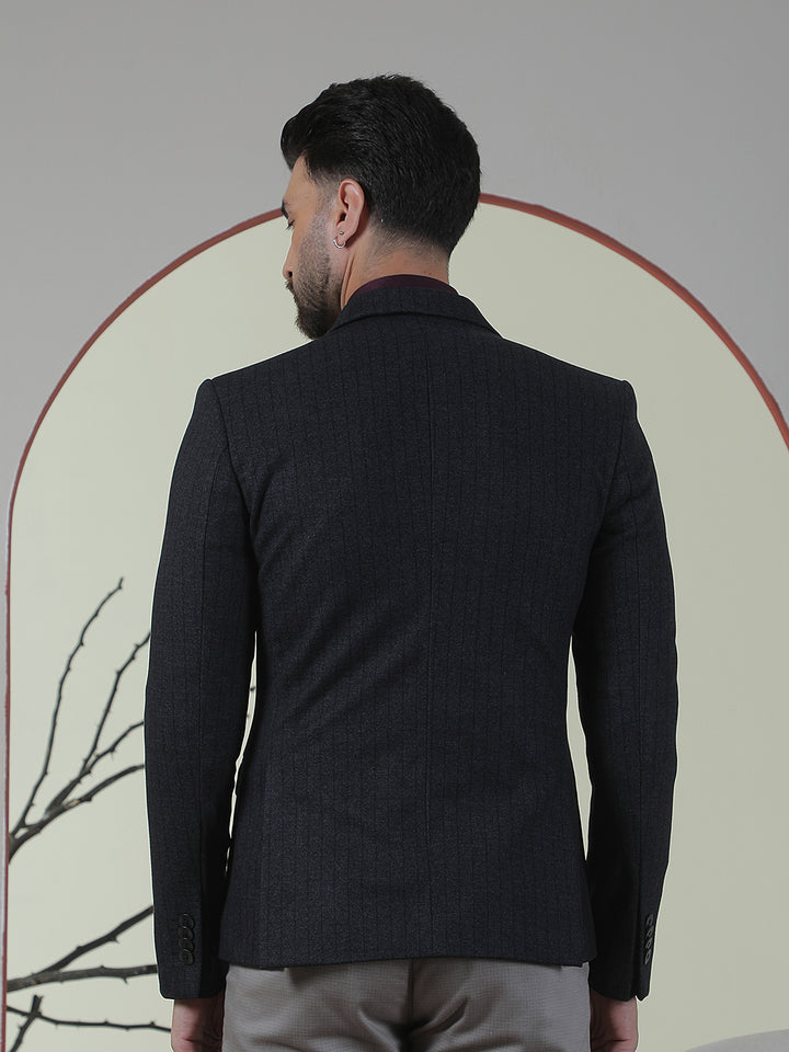 Grey Vertical Stripes Single Breasted Notch Lapel Blazer