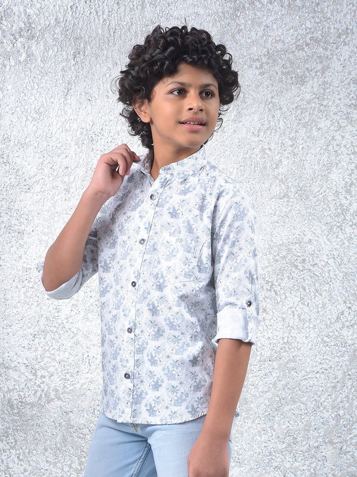 Grey Floral Print 100% Cotton Shirt-Boys Shirts-Crimsoune Club