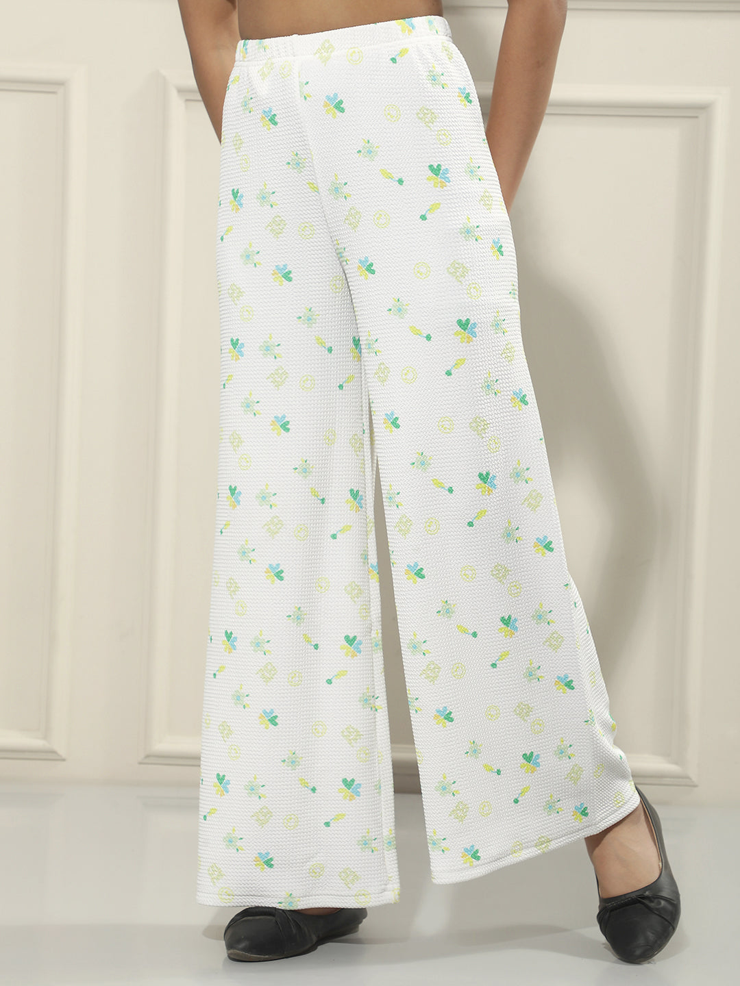Cream Floral Print Palazzos
