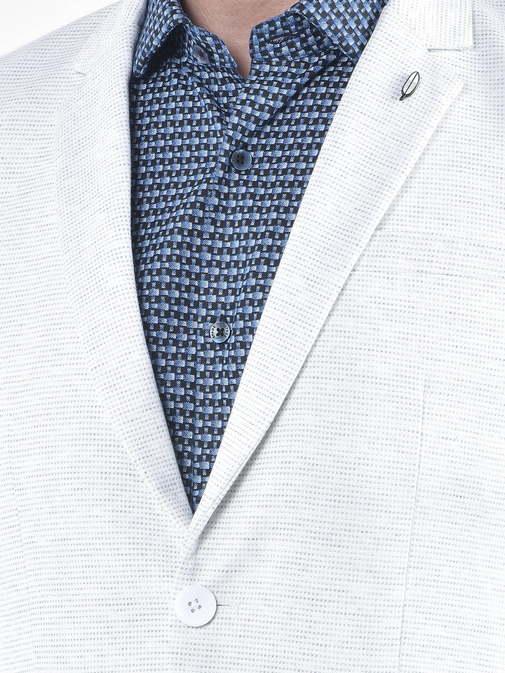 Off White Printed Notched Lapel Single-Breasted Blazer