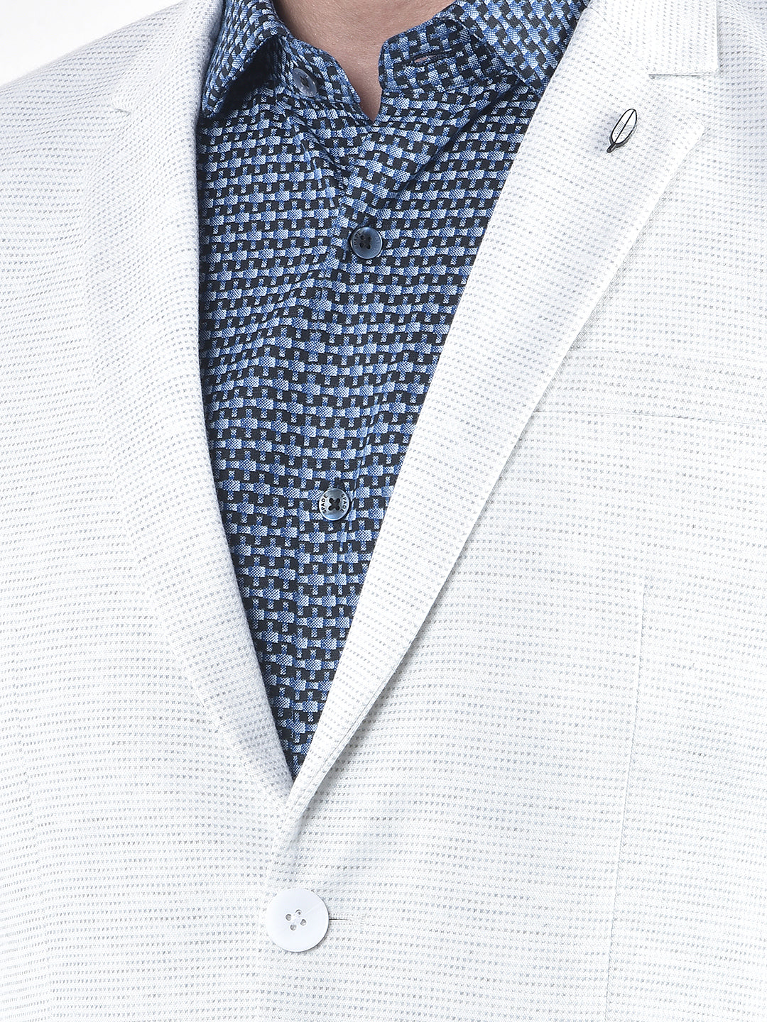 Off White Printed Notched Lapel Single-Breasted Blazer