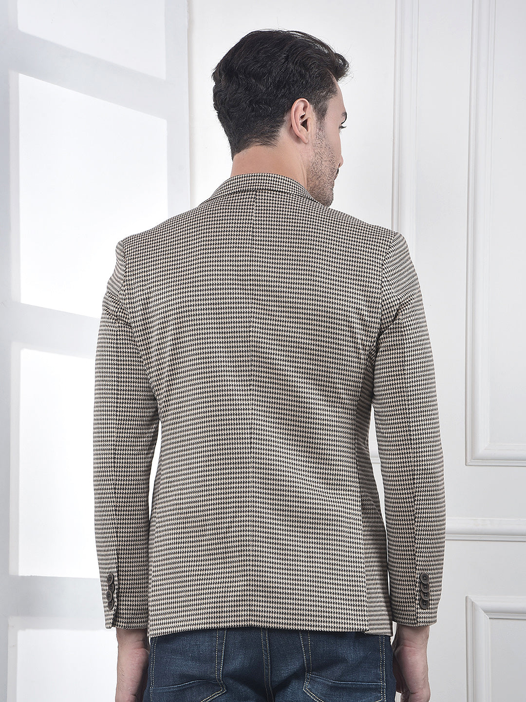 Brown Jacquard Single-Breasted Blazer