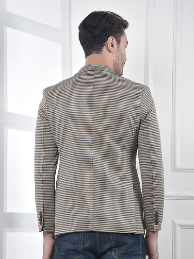 Brown Jacquard Single-Breasted Blazer