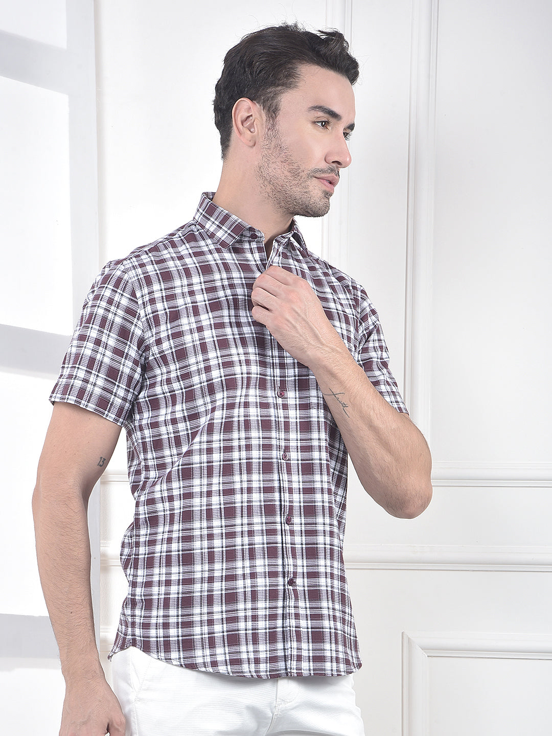 Maroon Checked 100% Cotton Shirt
