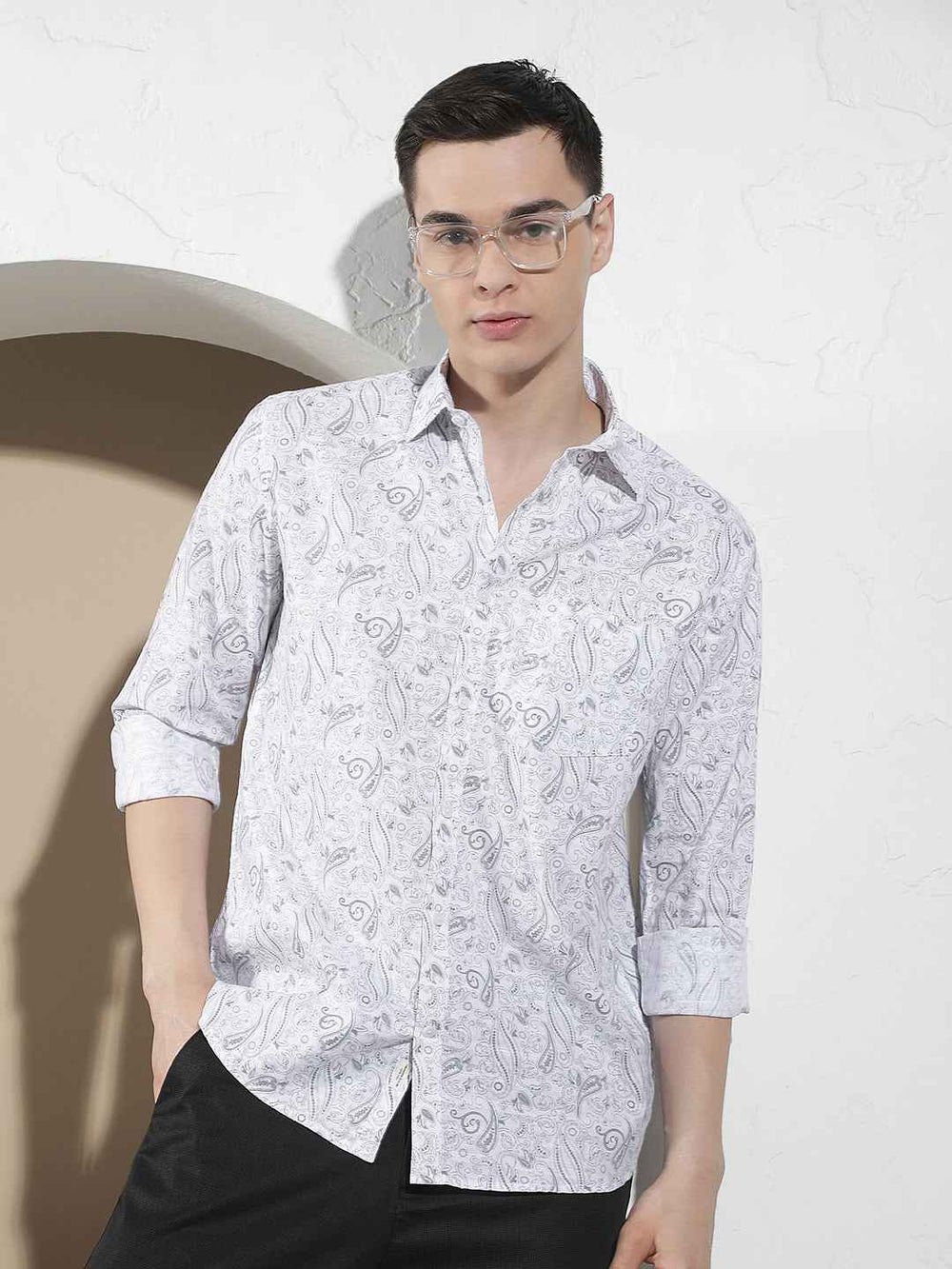 Grey Botanical Print Shirt