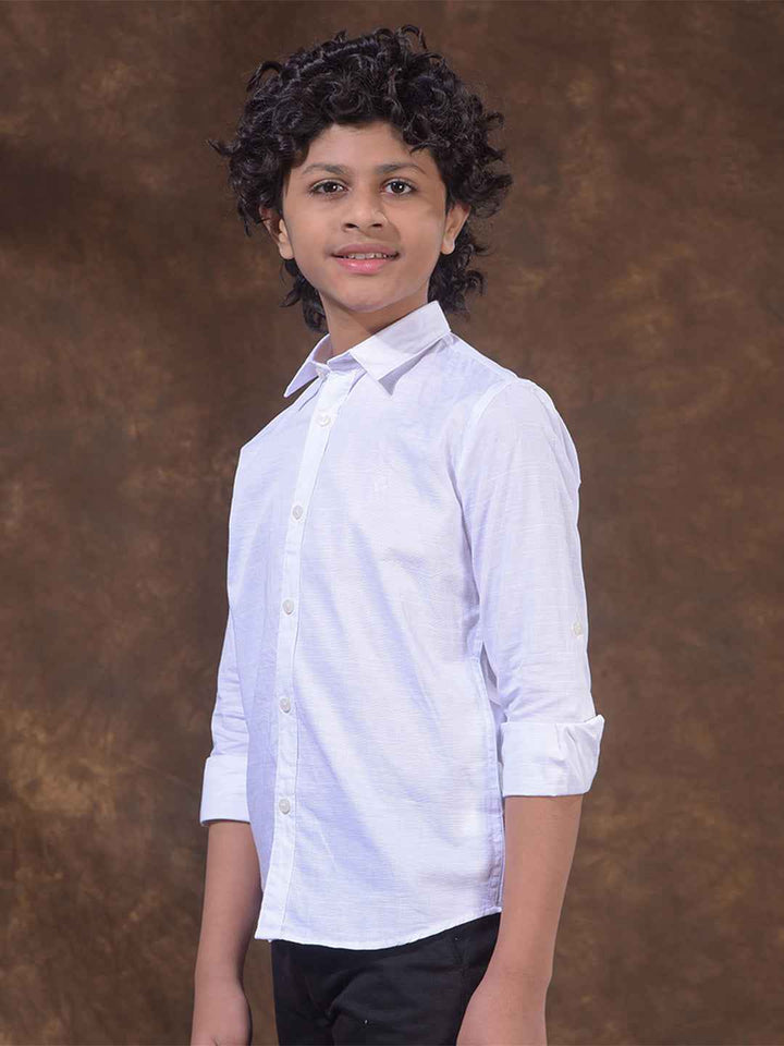 White Textured Linen Shirt