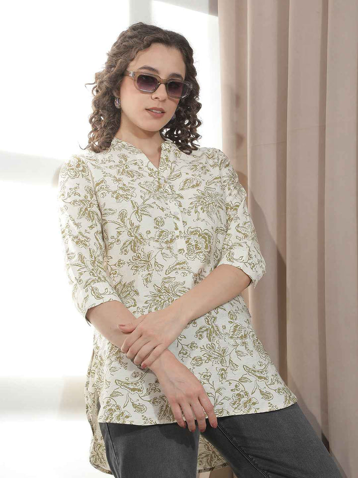 Graceful Olive Botanical Floral Top