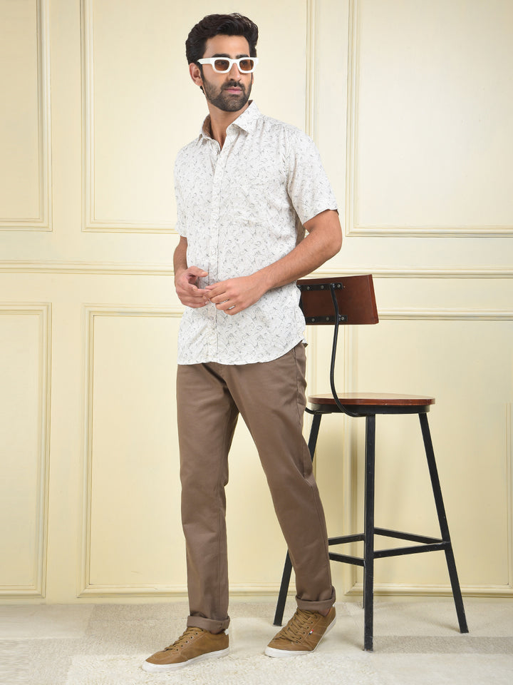 Beige Printed Linen Shirt