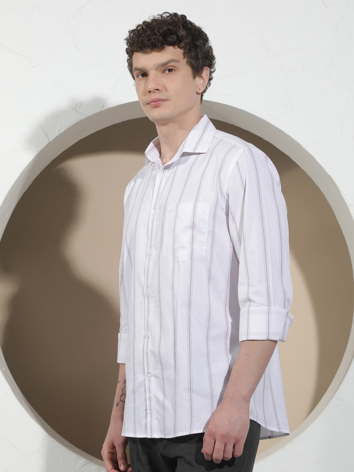 Purple Vertical Striped 100% Cotton Shirt