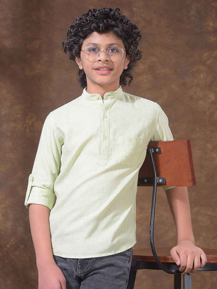 Green Textured Linen Kurta