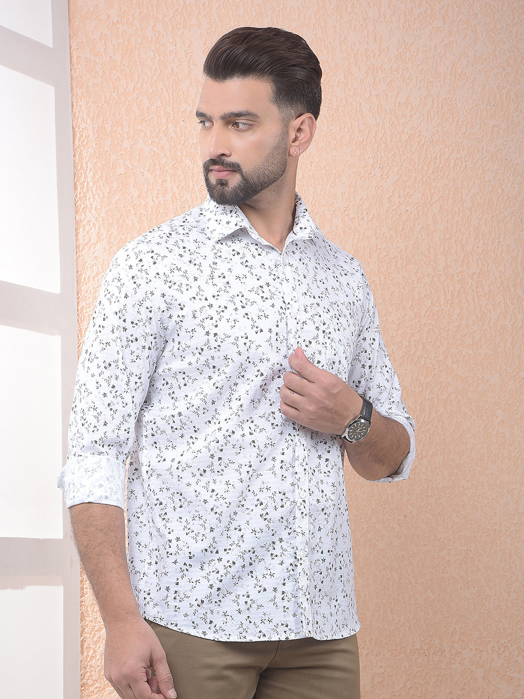 White Floral Print Shirt
