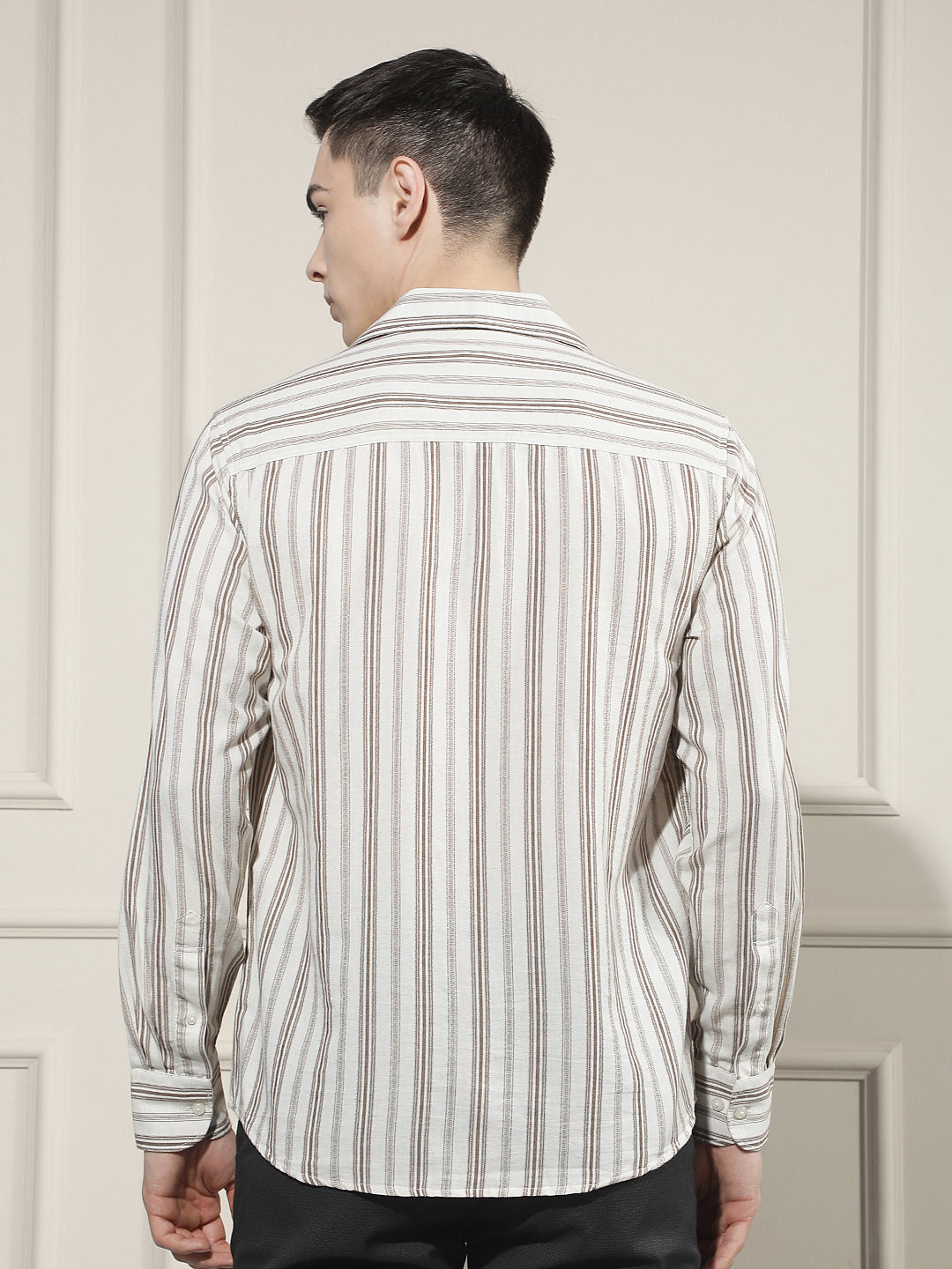 Brown Vertical Stripes Linen Shirt