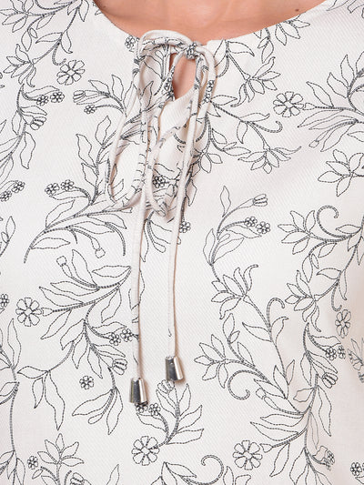 Off White Floral Print Top