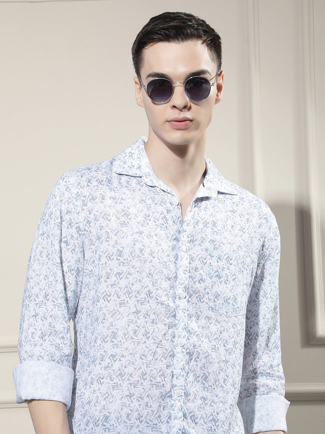 Blue Printed Linen Shirt