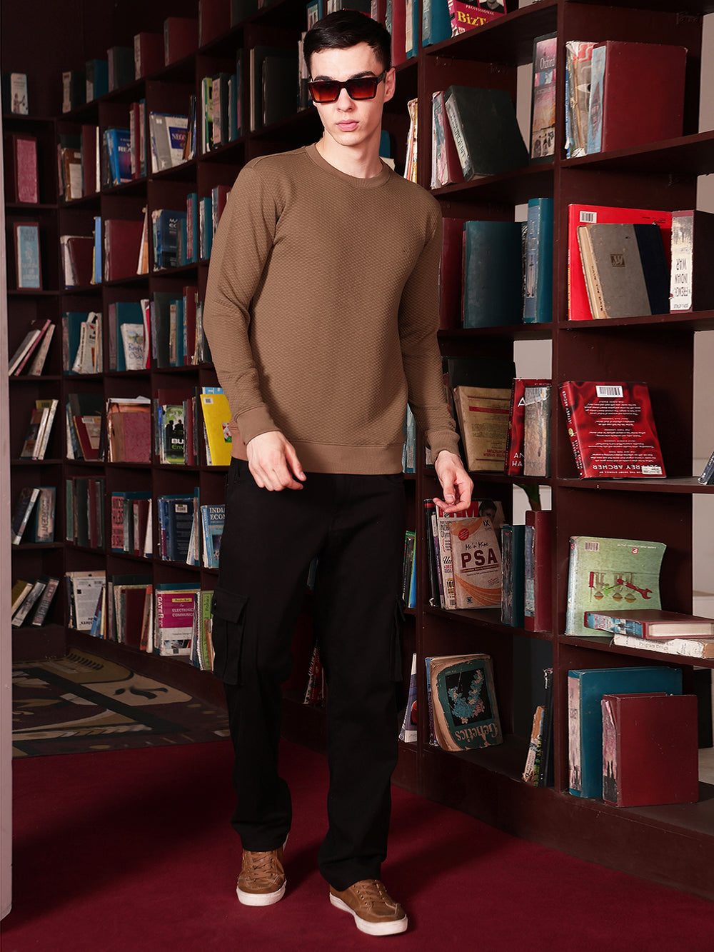 Minimalist Warm Brown Jacquard Sweatshirt