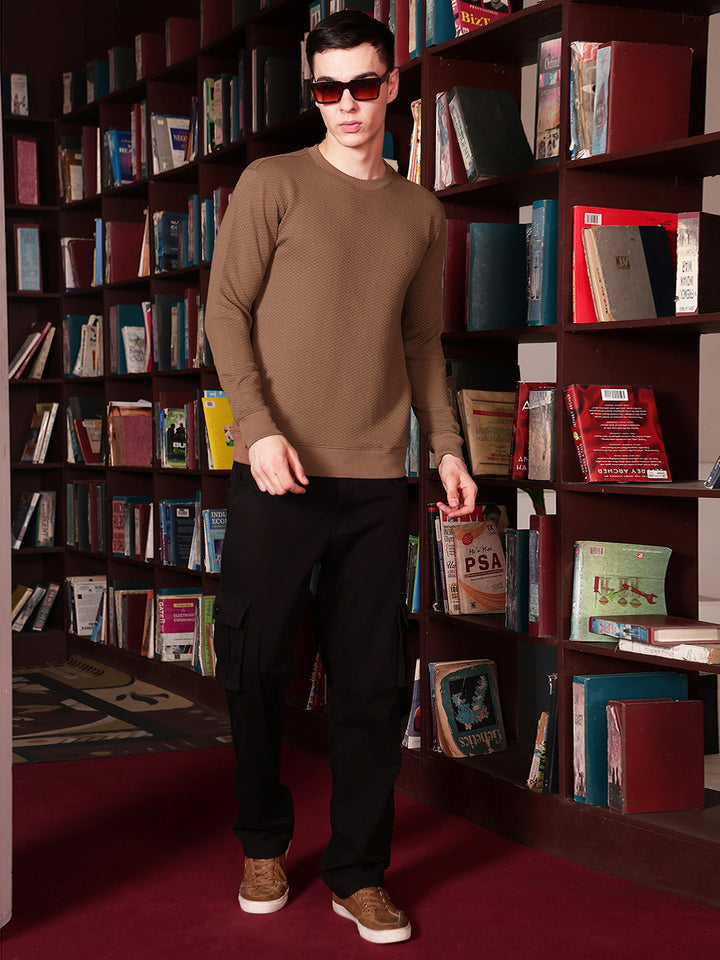 Minimalist Warm Brown Jacquard Sweatshirt