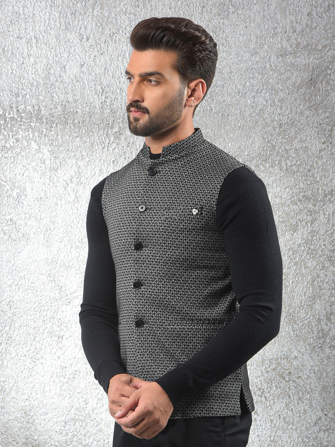 Contemporary Black Printed Waist Coat