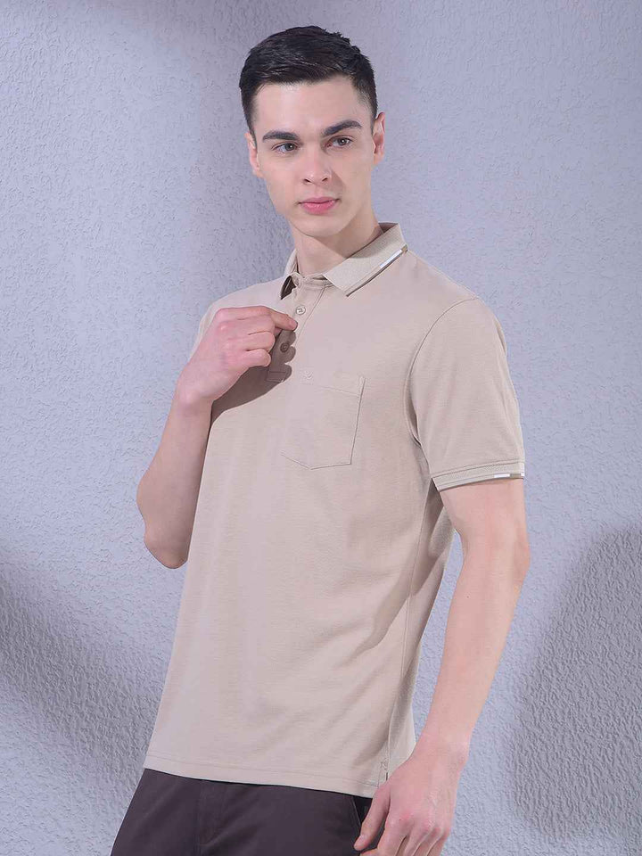 Beige Polo Neck T-Shirt