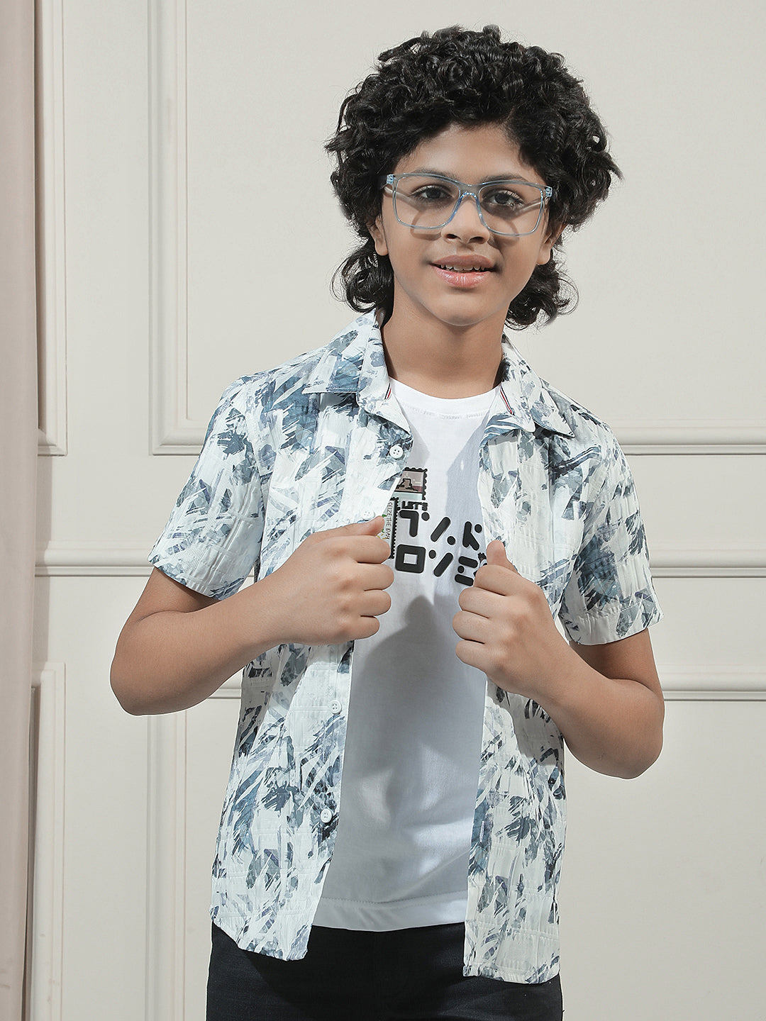 Blue Graphic Print Shirt with T-Shirt