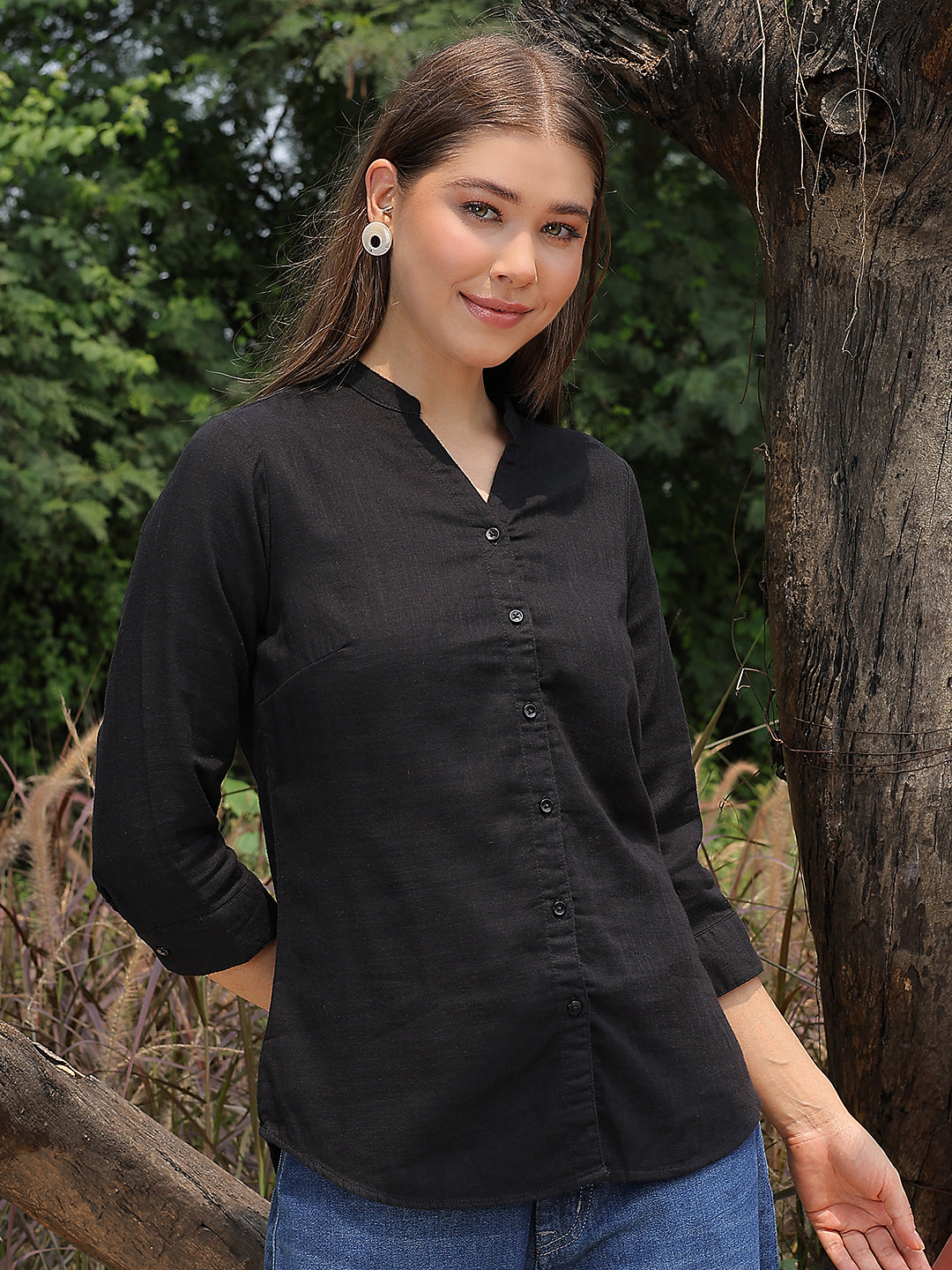 Black V-Neck 100% Cotton Shirt