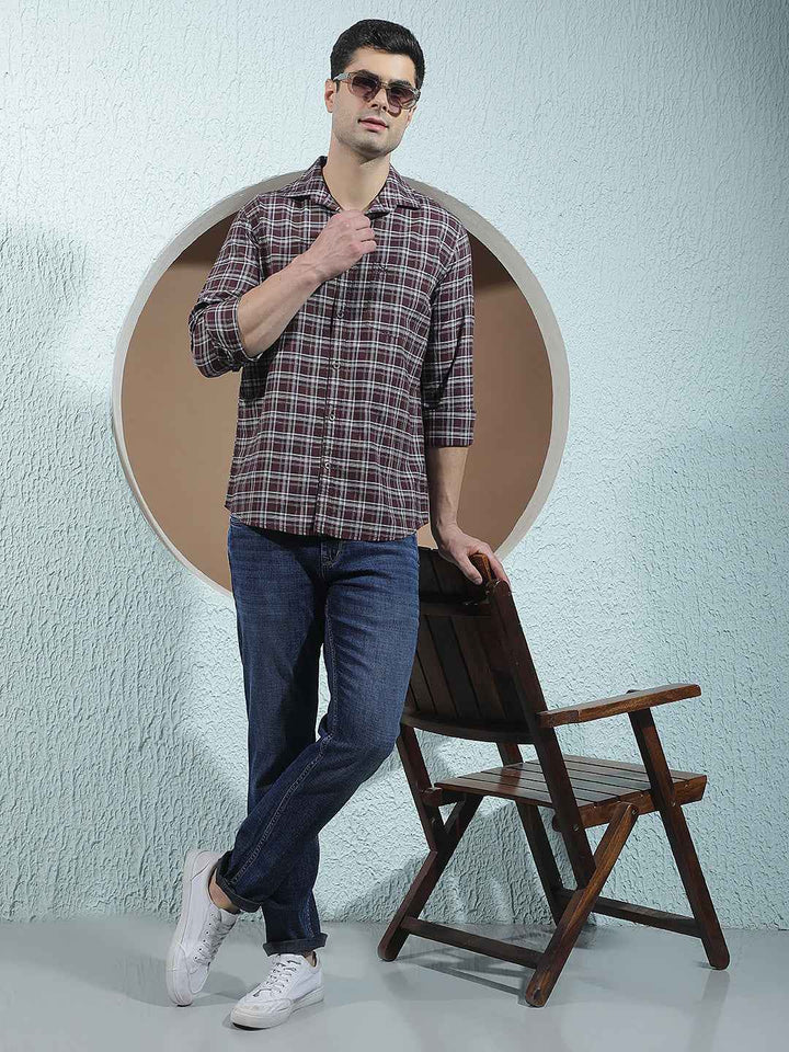 100% Cotton Wine Checked Shirt