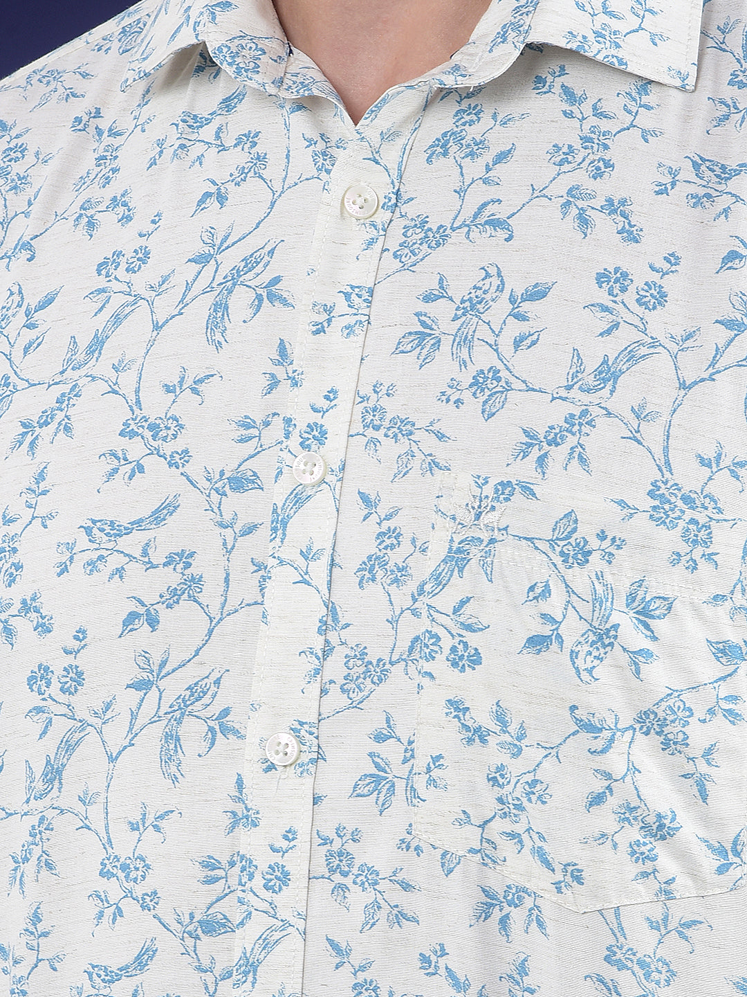 Blue Floral Printed Linen Shirt