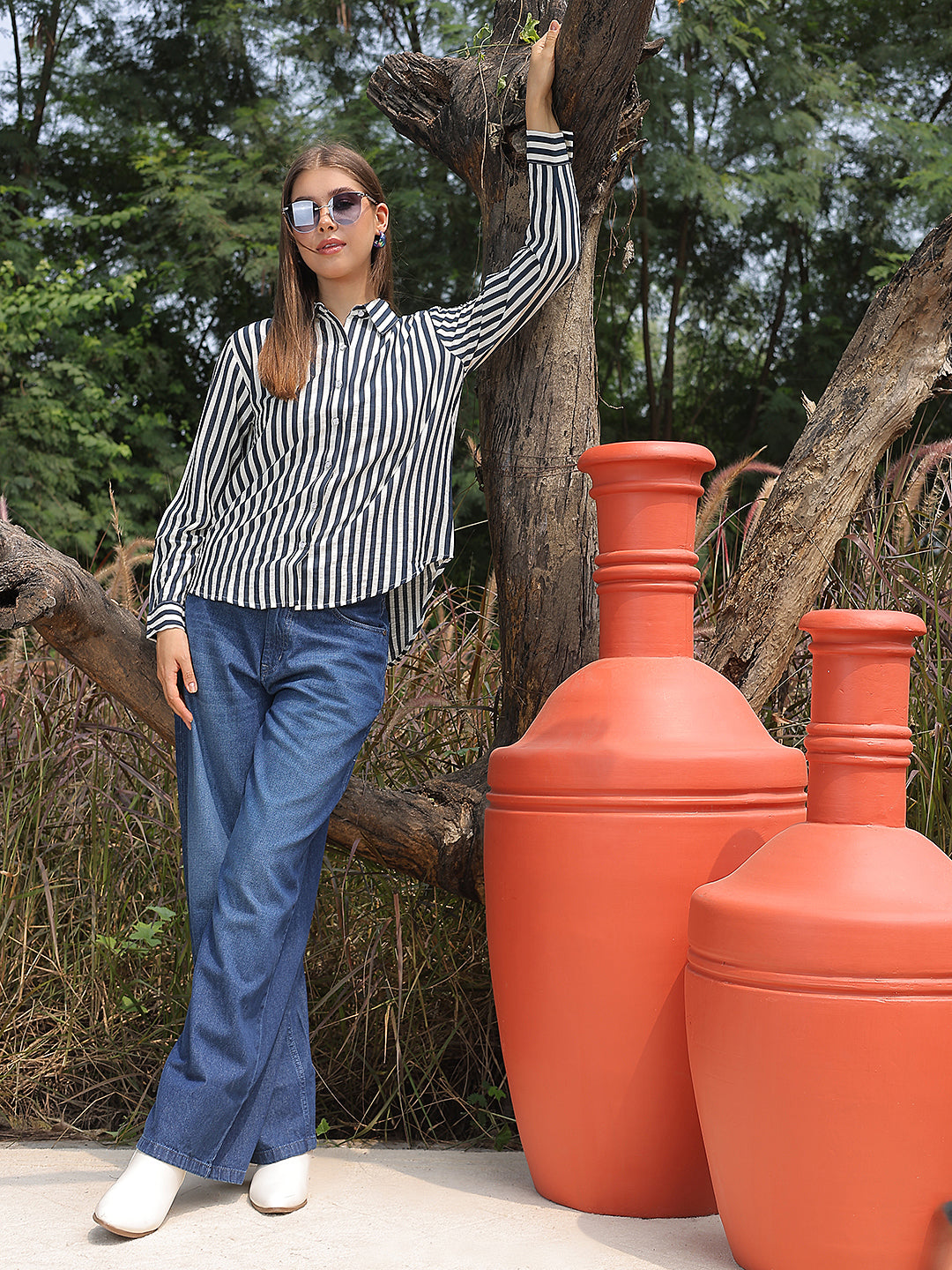 Navy Blue Striped Shirt