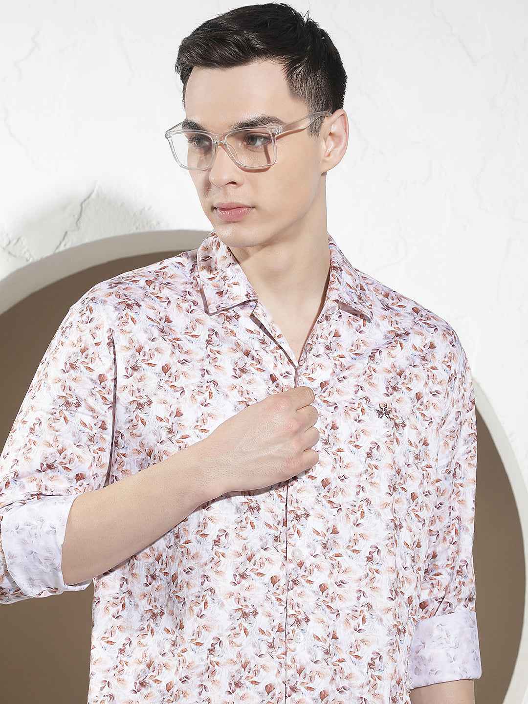 Peach Floral Print Modal Shirt