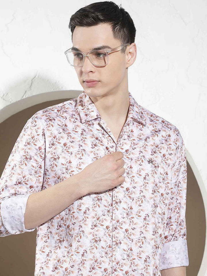 Peach Floral Print Modal Shirt