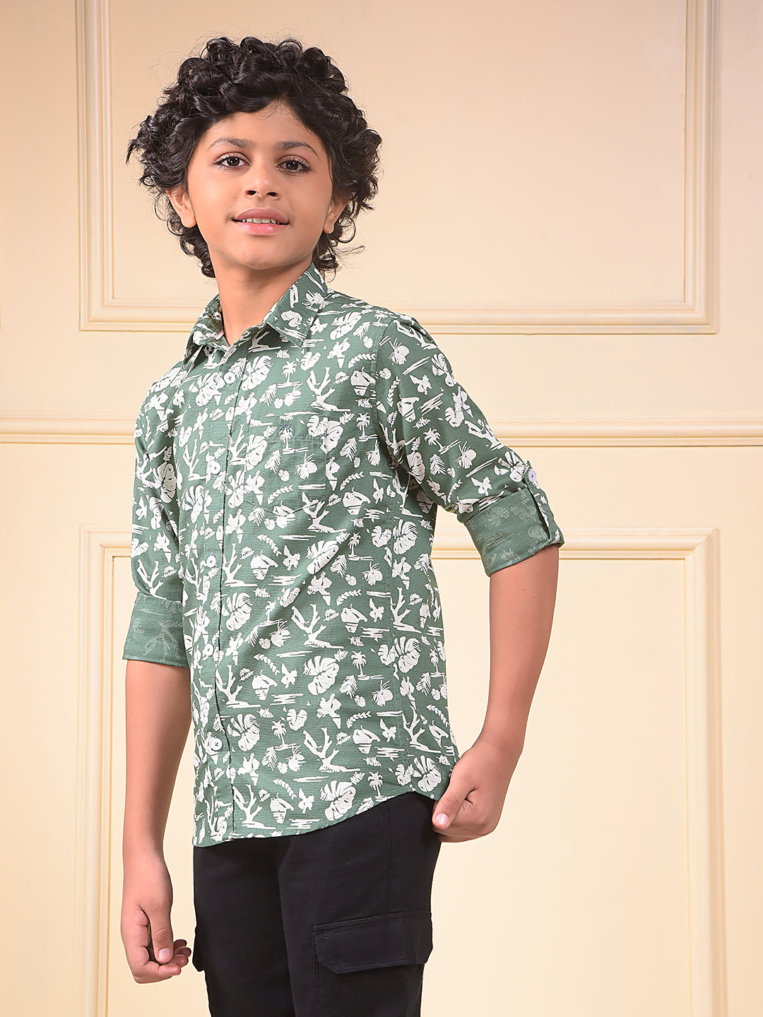 Green Floral Print 100% Cotton Shirt