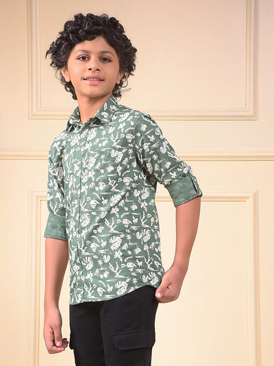 Green Floral Print 100% Cotton Shirt