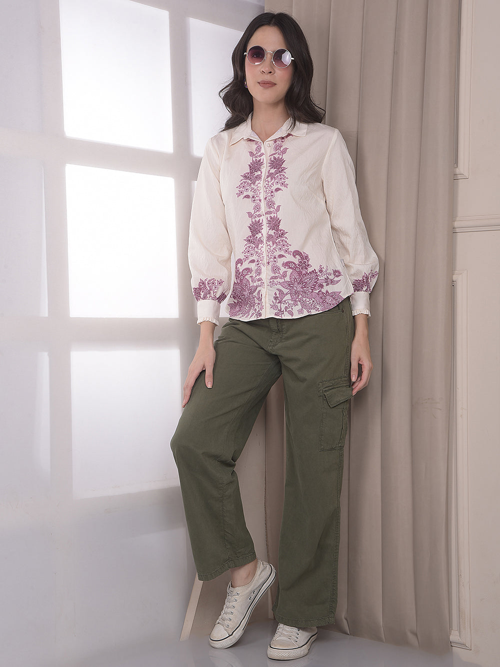 Women's Olive 100% Cotton Cargo Jeans-Women Jeans-Crimsoune Club