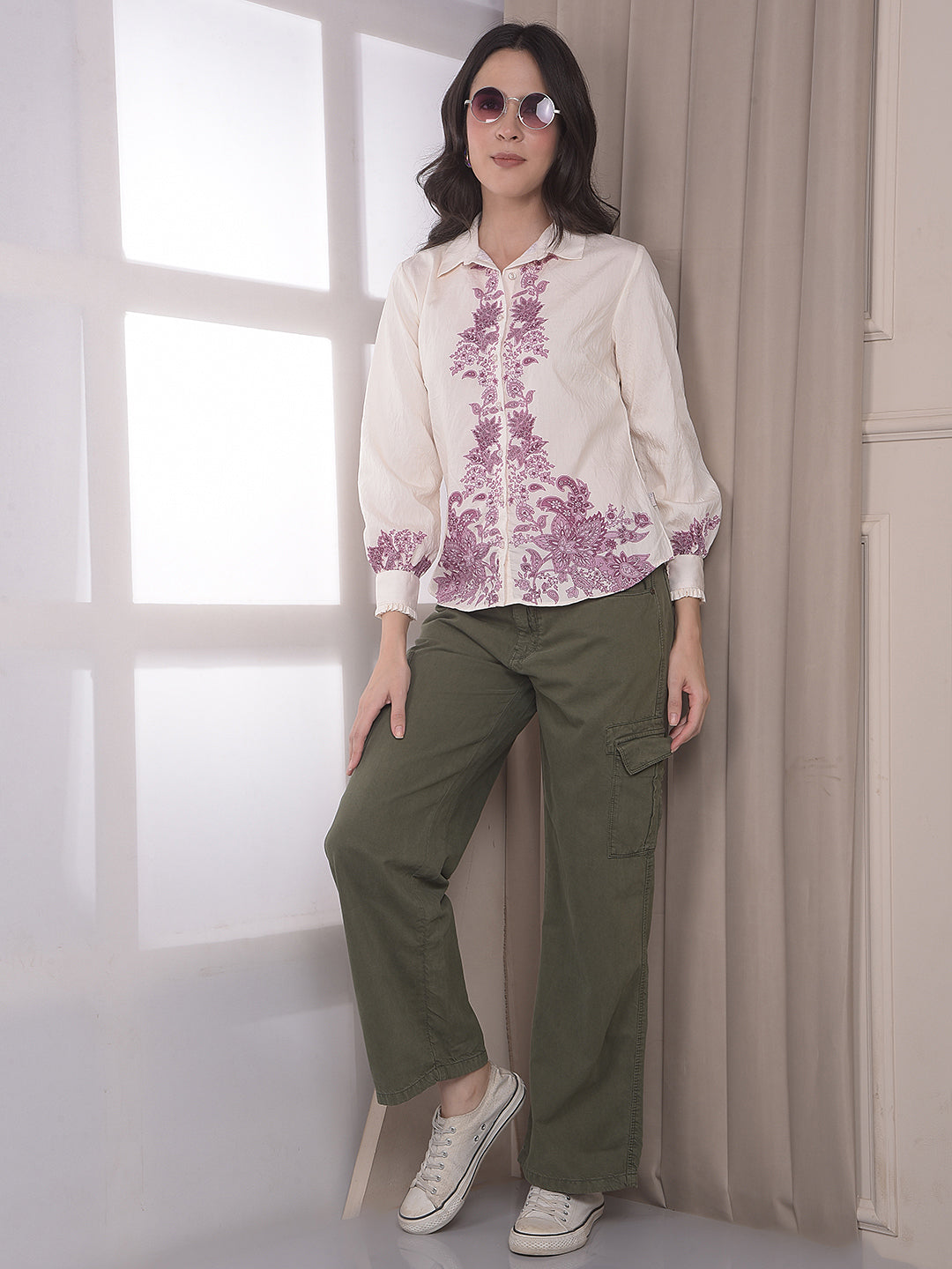 Women's Olive 100% Cotton Cargo Jeans-Women Jeans-Crimsoune Club