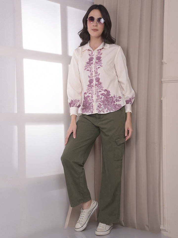 Women's Olive 100% Cotton Cargo Jeans-Women Jeans-Crimsoune Club