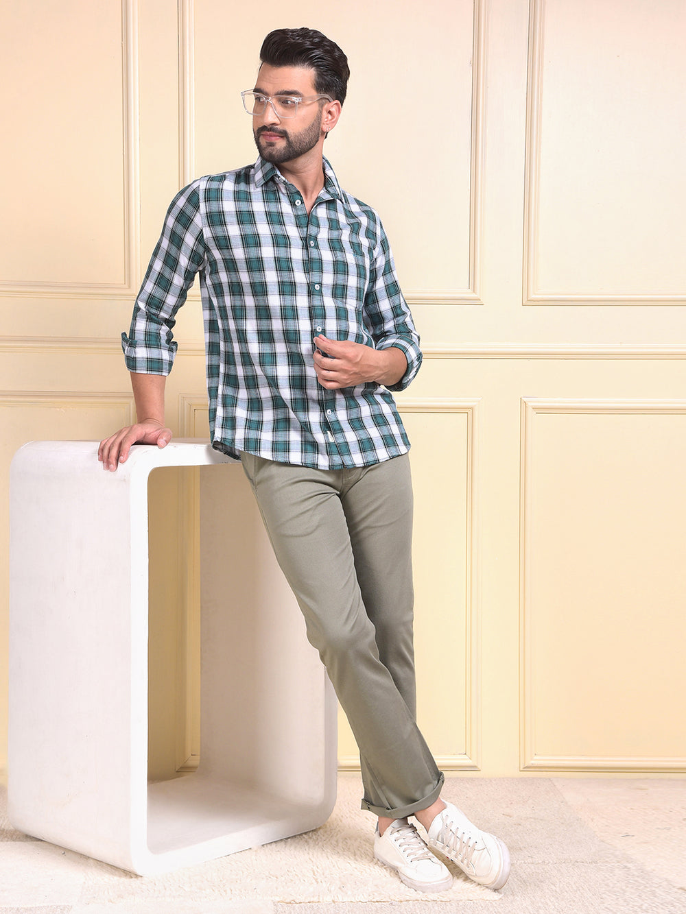 Green Checked 100% Cotton Shirt