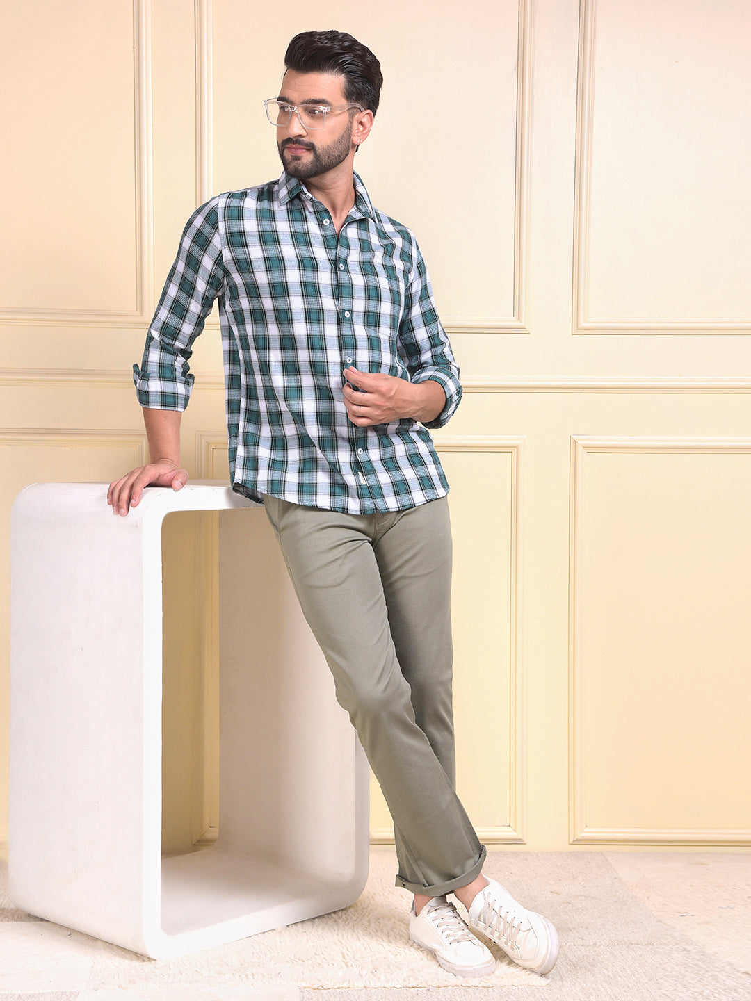 Green Checked 100% Cotton Shirt