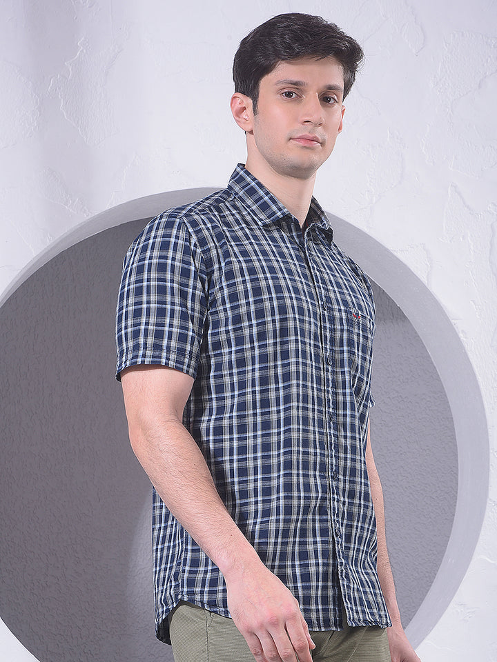 Navy Blue Checked 100% Cotton Shirt