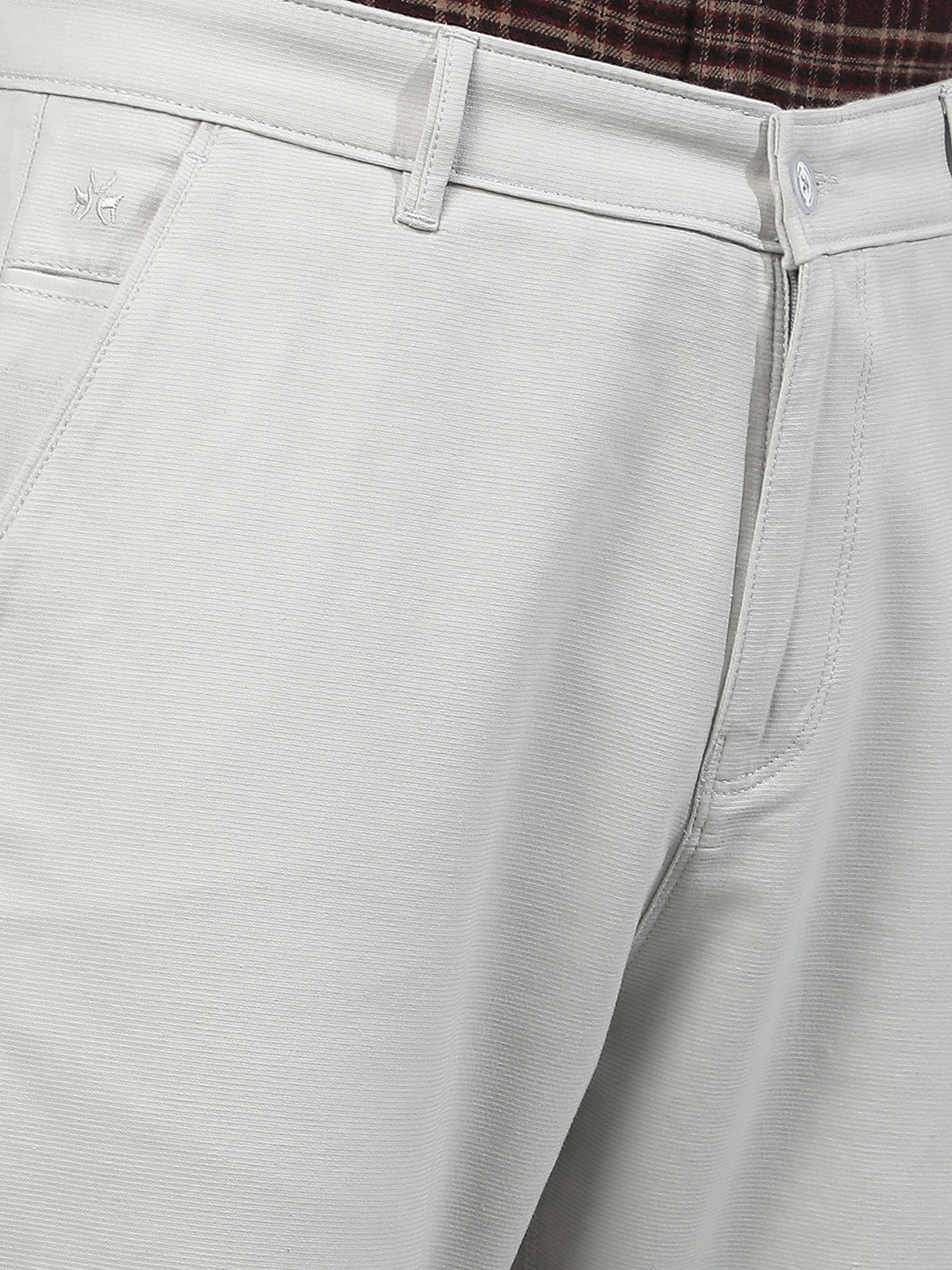 Grey Cotton Stretchable Dobby Trousers