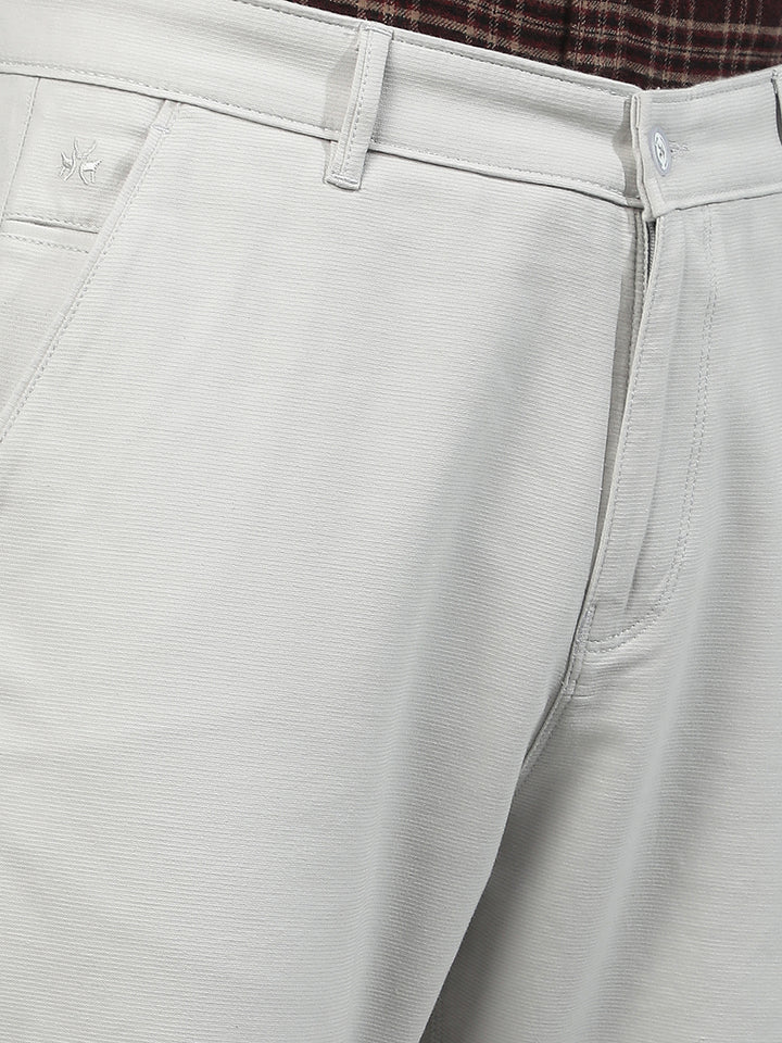 Grey Cotton Stretchable Dobby Trousers