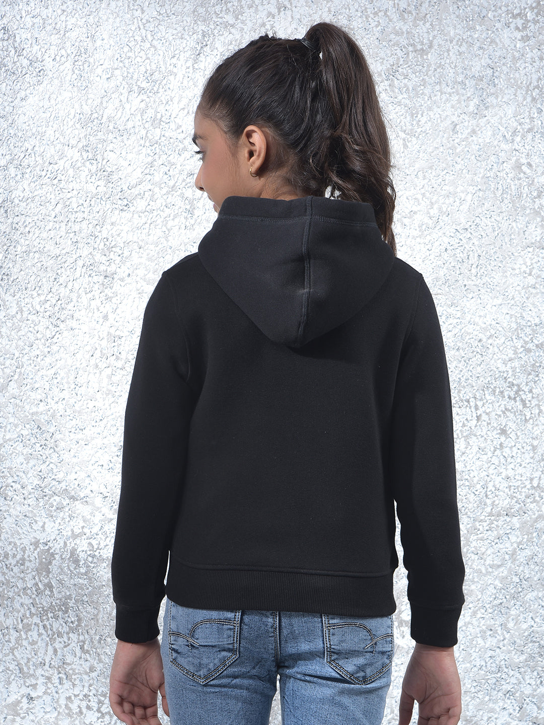 Black Hooded Neck Knitted Sweatshirt