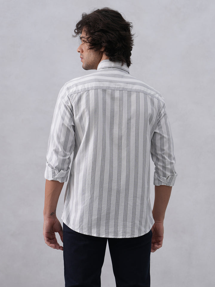 White Vertical Stripes 100% Cotton Button-Down Collar Shirt