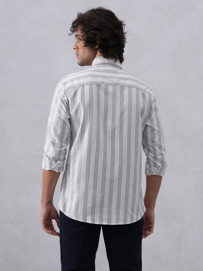White Vertical Stripes 100% Cotton Button-Down Collar Shirt
