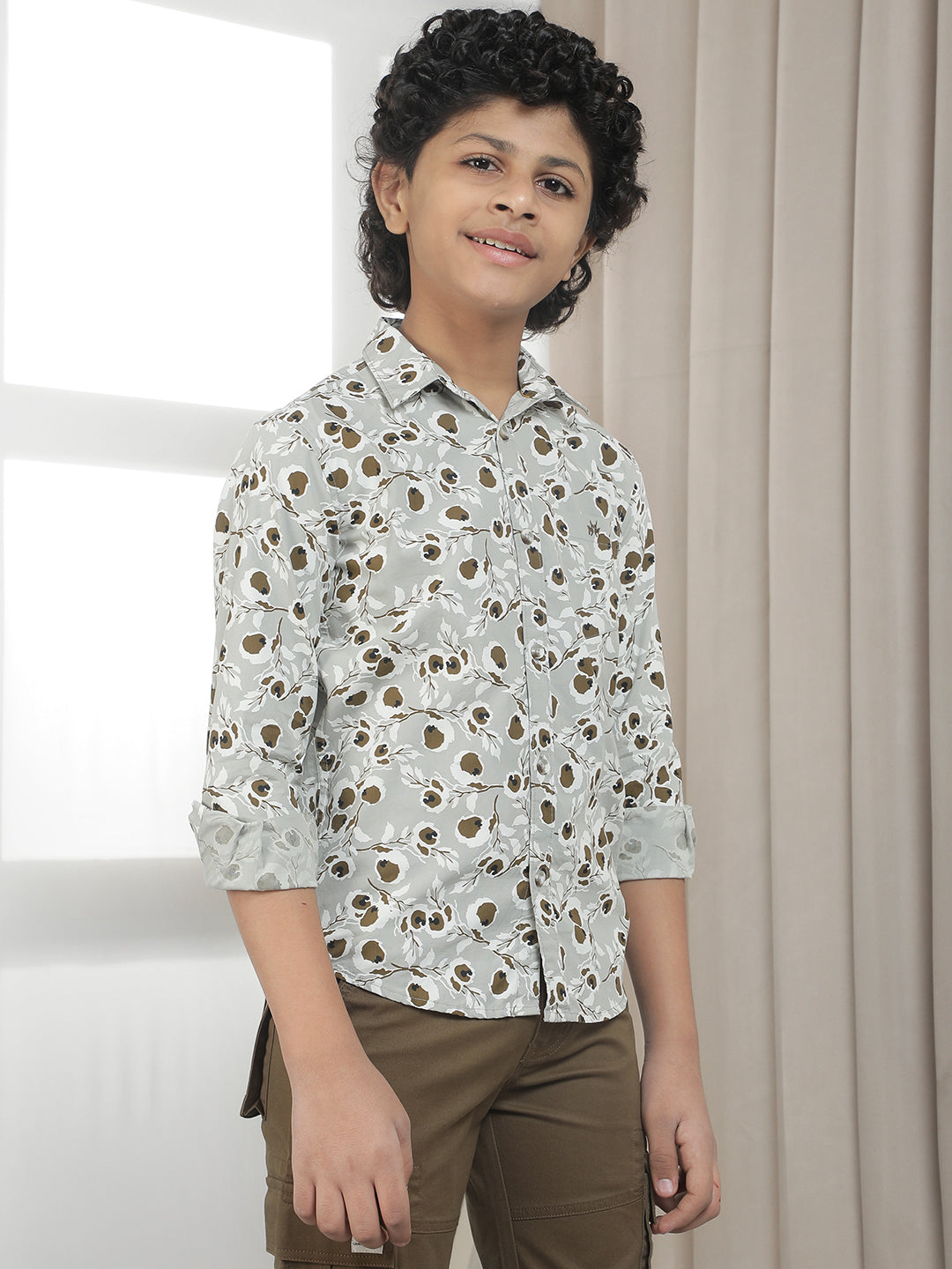 Olive 100% Cotton Abstract Print Shirt