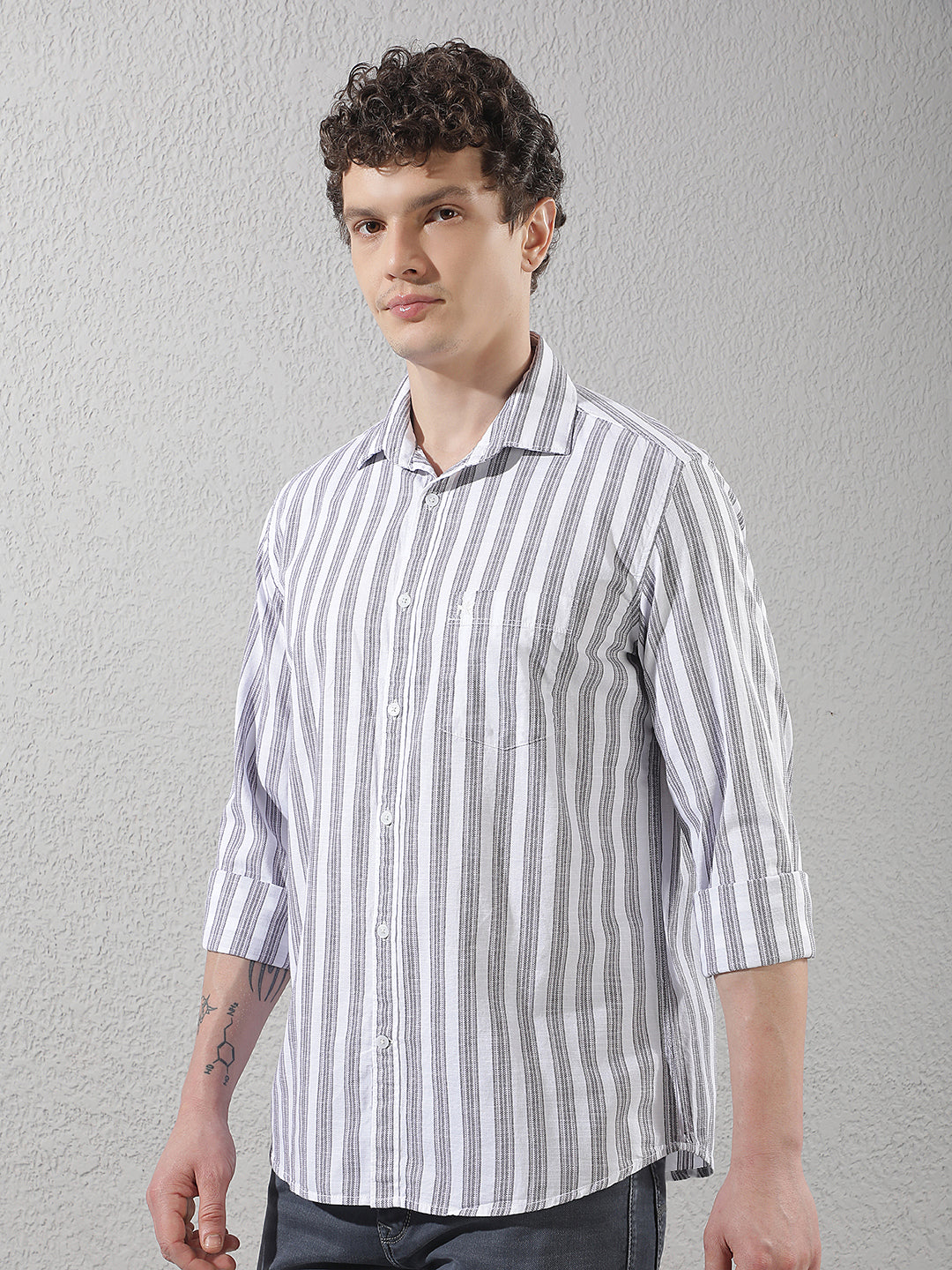 Green 100% Cotton Verical Stripes Shirt