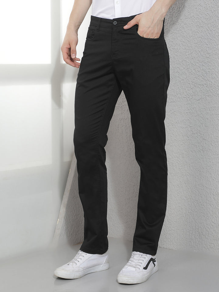 Sleek Solid Black Casual Trousers