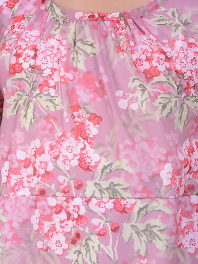 Purple Floral Print A-Line Dress