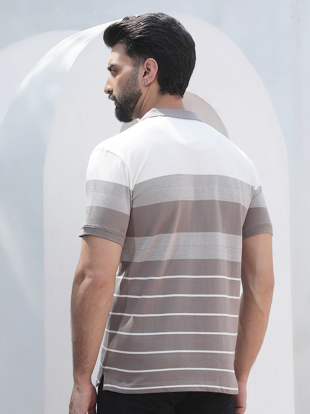 Purple Horizontal Striped Polo Neck T-Shirt