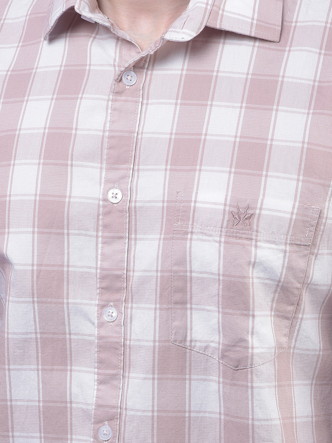 Peach Checked 100% Cotton Shirt