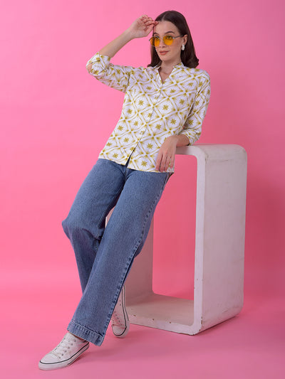 Olive Floral Print V-Neck Shirt